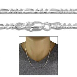 STERLING SILVER FIGARO CHAIN NECKLACE 3MM (GAUGE 080). AVAILABLE IN 5 LENGTHS.